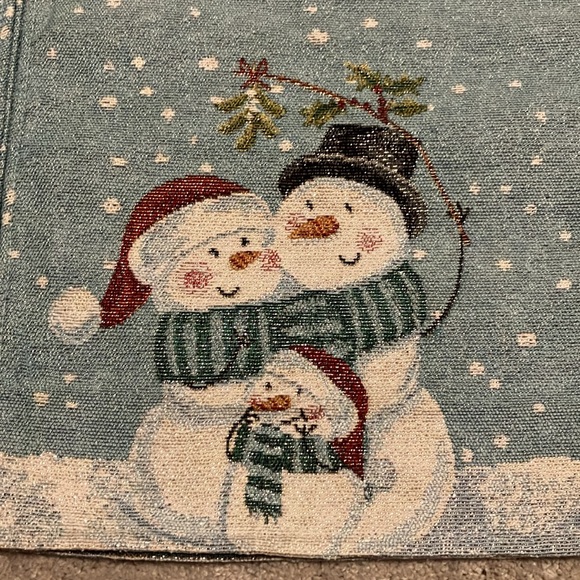 x2 Holiday Snowman Family Table Runner Light Blue with snowflakes 13x70 - Picture 2 of 5